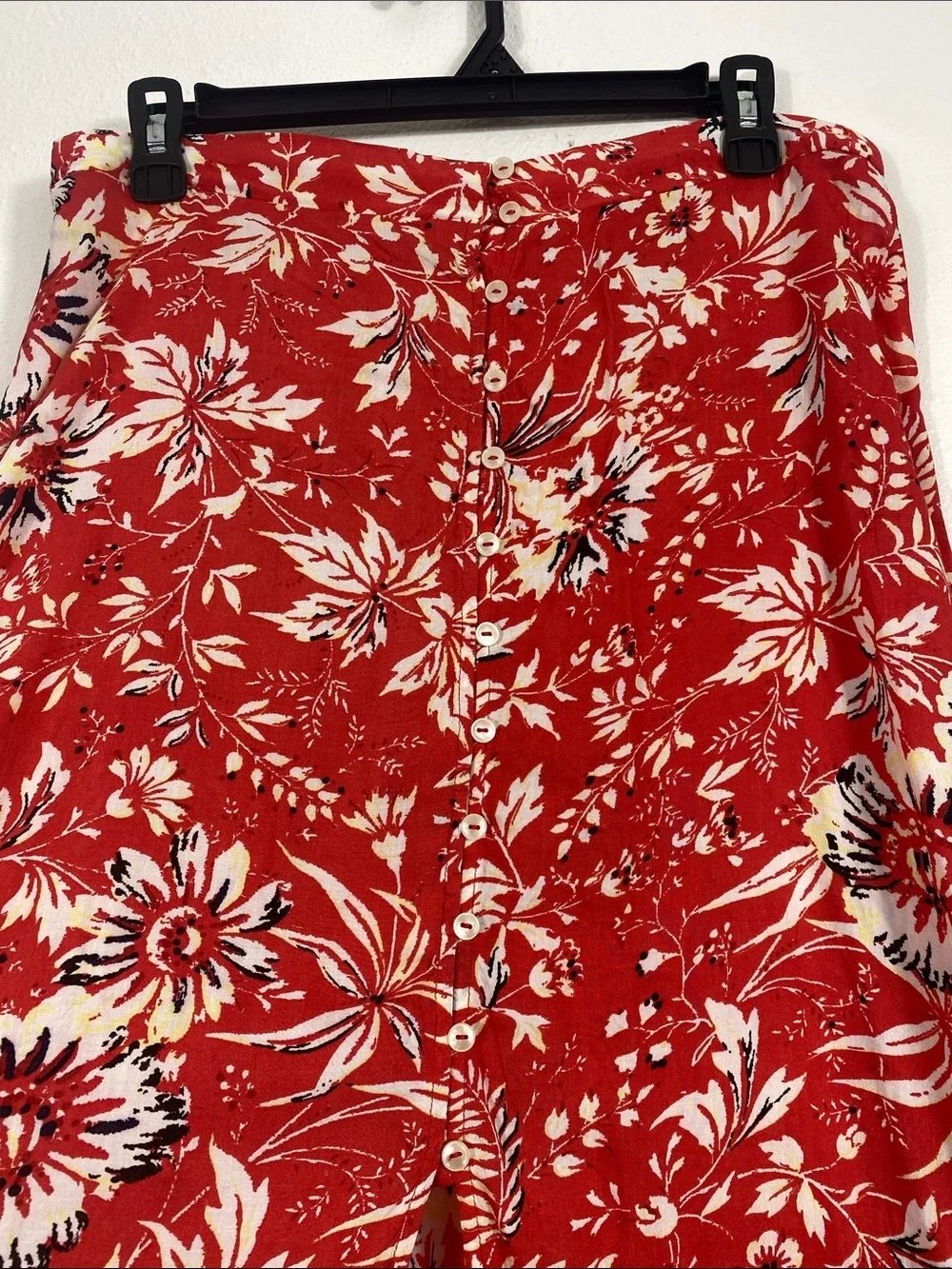 Free People Red Floral Midi Skirt with Front Slit Size L 100 Viscose